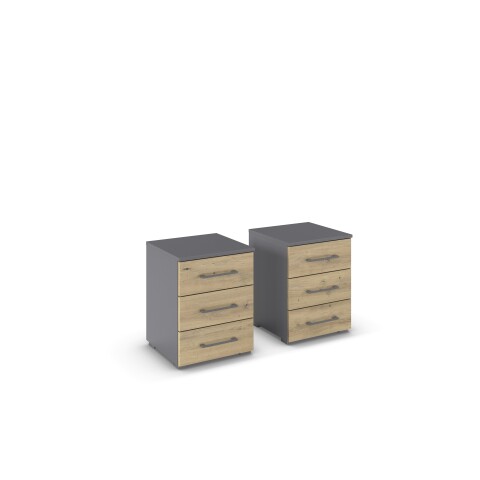 Nachtkommode >Butte< (2er-Set) in Eiche Artisan / grau - 40x52x40 (BxHxT)
