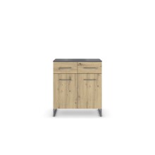 Kommode >Butte< in Eiche Artisan / grau metallic - 80x92x42 (BxHxT)
