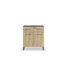 Kommode >Butte< in Eiche Artisan / grau metallic - 80x92x42 (BxHxT)