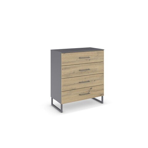 Schubkastenkommode >Butte< in Eiche Artisan / grau metallic - 80x92x42 (BxHxT)