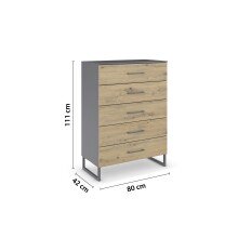 Hochkommode >Butte< in Eiche Artisan / grau metallic - 80x111x42 (BxHxT)