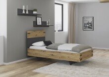 Bett >Butte< in grau metallic / Eiche Artisan Dekor...