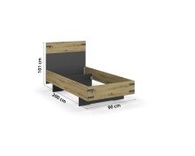 Bett >Butte< in grau metallic / Eiche Artisan Dekor - 95x101x207 (BxHxT)