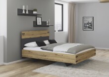 Bett >Butte< in grau metallic / Eiche Artisan Dekor...