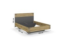 Bett >Butte< in grau metallic / Eiche Artisan Dekor - 145x101x207 (BxHxT)
