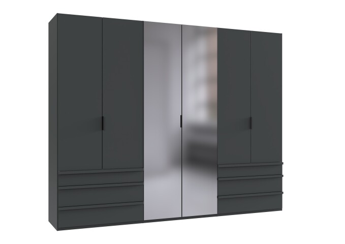 Falttürenschrank >OXFORD< in GRAPHIT mit Spiegel - 300x216x58cm (BxHxT)