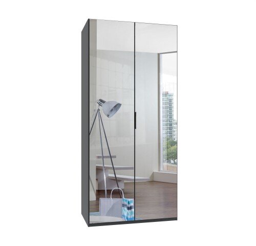 Falttürenschrank >OXFORD< in GRAPHIT mit SPIEGEL - 100x216x58cm (BxHxT)