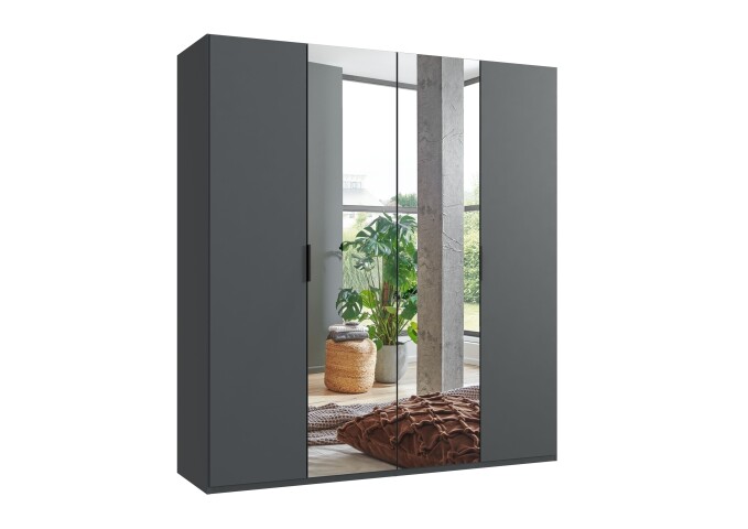 Falttürenschrank >OXFORD< in GRAPHIT mit Spiegel - 200x216x58cm (BxHxT)
