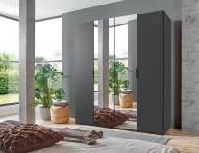 Falttürenschrank >OXFORD< in GRAPHIT mit Spiegel - 200x216x58cm (BxHxT)