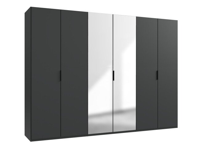 Falttürenschrank >OXFORD< in GRAPHIT mit Spiegel - 300x216x58cm (BxHxT)
