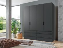 Falttürenschrank >OXFORD< in GRAPHIT mit Schubladen - 200x216x58cm (BxHxT)