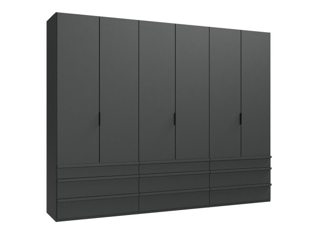 Falttürenschrank >OXFORD< in GRAPHIT mit Schubladen - 300x216x58cm (BxHxT)