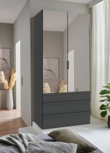 Falttürenschrank >OXFORD< Schubladen, in GRAPHIT und Spiegel - 100x216x58cm (BxHxT)