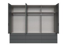 Falttürenschrank >OXFORD< Schubladen, in GRAPHIT mit Spiegel - 300x216x58cm (BxHxT)