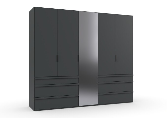 Falttürenschrank >OXFORD< in GRAPHIT mit Spiegel - 250x216x58cm (BxHxT)