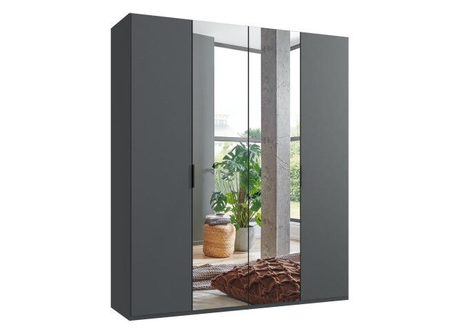 Falttürenschrank >OXFORD< in GRAPHIT mit Spiegel - 200x236x58cm (BxHxT)
