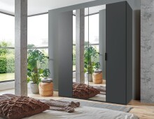 Falttürenschrank >OXFORD< in GRAPHIT mit Spiegel - 200x236x58cm (BxHxT)