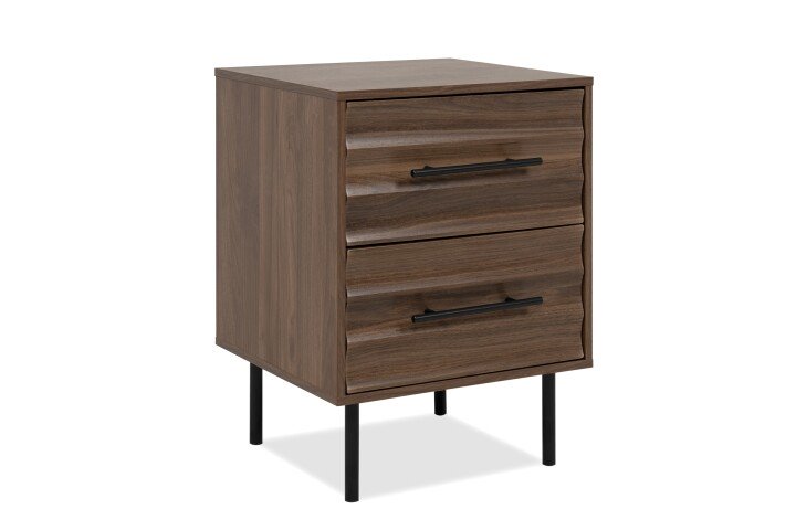 Nachtkonsole >Falun< in Dekor Nussbaum 3D-Fronten in Wellenoptik - 40x55x39cm (BxHxT)