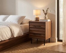 Nachtkonsole >Falun< in Dekor Nussbaum 3D-Fronten in Wellenoptik - 40x55x39cm (BxHxT)