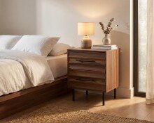 Nachtkonsole >Falun< in Dekor Nussbaum 3D-Fronten in Wellenoptik - 40x55x39cm (BxHxT)