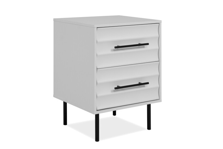 Nachtkonsole >Falun< in weiß 3D-Fronten in Wellenoptik - 40x55x39cm (BxHxT)