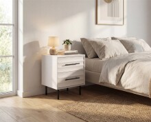 Nachtkonsole >Falun< in weiß 3D-Fronten in Wellenoptik - 40x55x39cm (BxHxT)