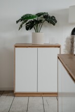 Kommode >Lindenau< in Dekor Artisan Eiche/weiß hochglanz - 79x88x40 (BxHxT)