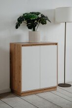 Kommode >Lindenau< in Dekor Artisan Eiche/weiß hochglanz - 79x88x40 (BxHxT)