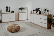 Sideboard >Lindenau< in Dekor Artisan Eiche/weiß hochglanz - 116,3x88x40 (BxHxT)