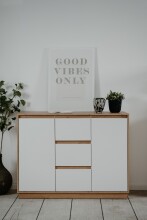 Sideboard >Lindenau< in Dekor Artisan Eiche/weiß hochglanz - 116,3x88x40 (BxHxT)