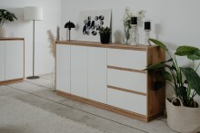 Sideboard >Lindenau< in Dekor Artisan Eiche/weiß hochglanz - 178x88x40 (BxHxT)