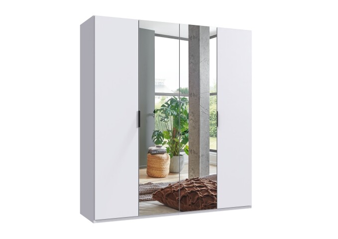 Falttürenschrank >OXFORD< in WEISS mit Spiegel - 200x216x58cm (BxHxT)