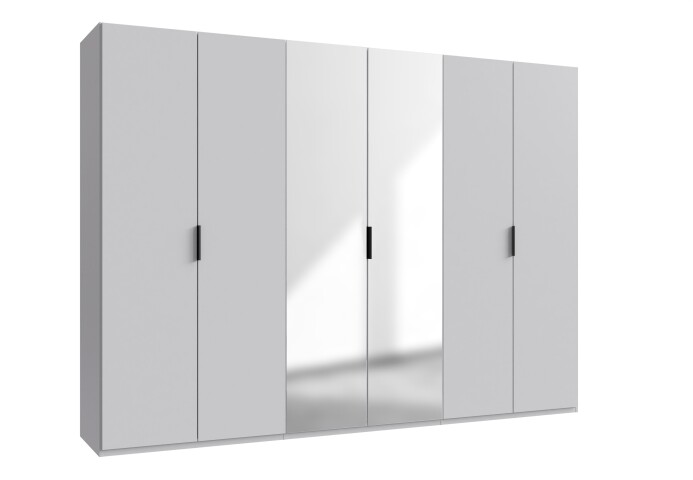 Falttürenschrank >OXFORD< in WEISS mit Spiegel - 300x216x58cm (BxHxT)