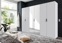 Falttürenschrank >OXFORD< in WEISS mit Spiegel...