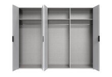 Falttürenschrank >OXFORD< in WEISS mit Spiegel - 300x216x58cm (BxHxT)
