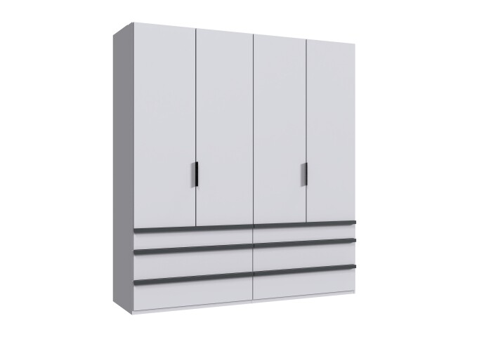 Falttürenschrank >OXFORD< in WEISS mit Schubladen - 200x216x58cm (BxHxT)