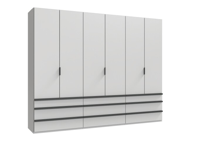 Falttürenschrank >OXFORD< in WEISS mit Schubladen - 300x216x58cm (BxHxT)