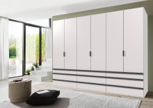 Falttürenschrank >OXFORD< in WEISS mit Schubladen - 300x216x58cm (BxHxT)