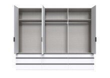 Falttürenschrank >OXFORD< in WEISS mit Schubladen - 300x216x58cm (BxHxT)