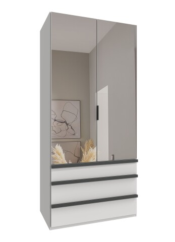 Falttürenschrank >OXFORD< in WEISS mit Spiegel - 100x216x58cm (BxHxT)