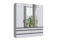 Falttürenschrank >OXFORD< in WEISS mit Spiegel...