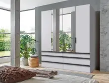Falttürenschrank >OXFORD< in WEISS mit Spiegel...