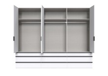Falttürenschrank >OXFORD< in WEISS mit Spiegel - 300x216x58cm (BxHxT)