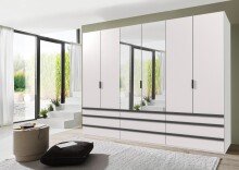 Falttürenschrank >OXFORD< in WEISS mit Spiegel - 300x216x58cm (BxHxT)