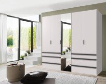 Falttürenschrank >OXFORD< in WEISS mit Spiegel - 250x216x58cm (BxHxT)