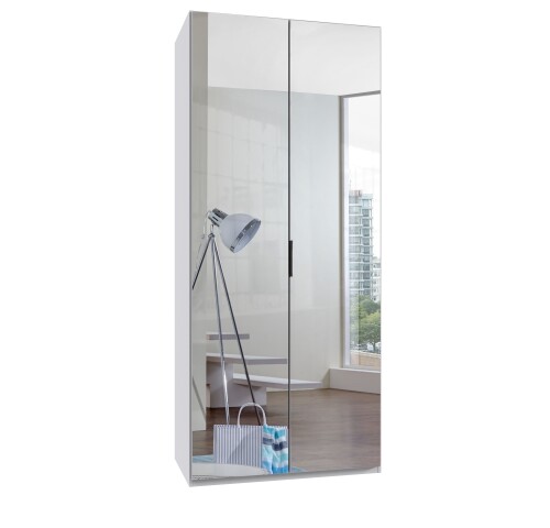 Falttürenschrank >OXFORD< in WEISS mit Spiegel - 100x236x58cm (BxHxT)