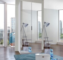 Falttürenschrank >OXFORD< in WEISS mit Spiegel - 100x236x58cm (BxHxT)