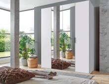 Falttürenschrank >OXFORD< in WEISS mit Spiegel - 200x236x58cm (BxHxT)