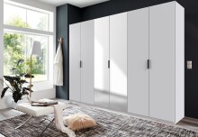 Falttürenschrank >OXFORD< in WEISS mit Spiegel - 300x236x58cm (BxHxT)