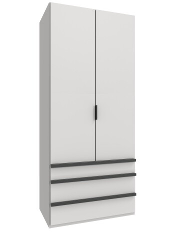 Falttürenschrank >OXFORD< in WEISS mit Schubladen - 100x236x58cm (BxHxT)